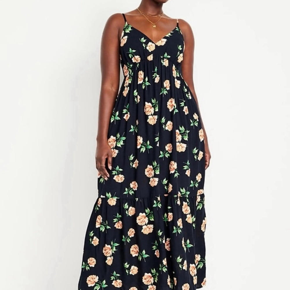 Old Navy Floral Maxi Swing Dress XXL Sleeveless Tiered Cottage Lagenlook Stretch